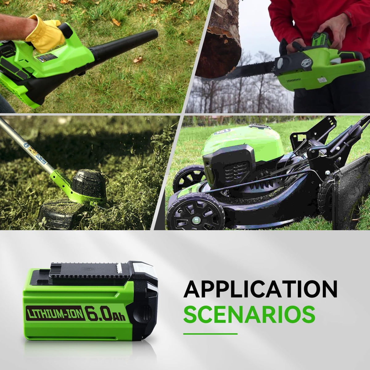 LUMSING 6000mAh capacity for longer yard tasks.