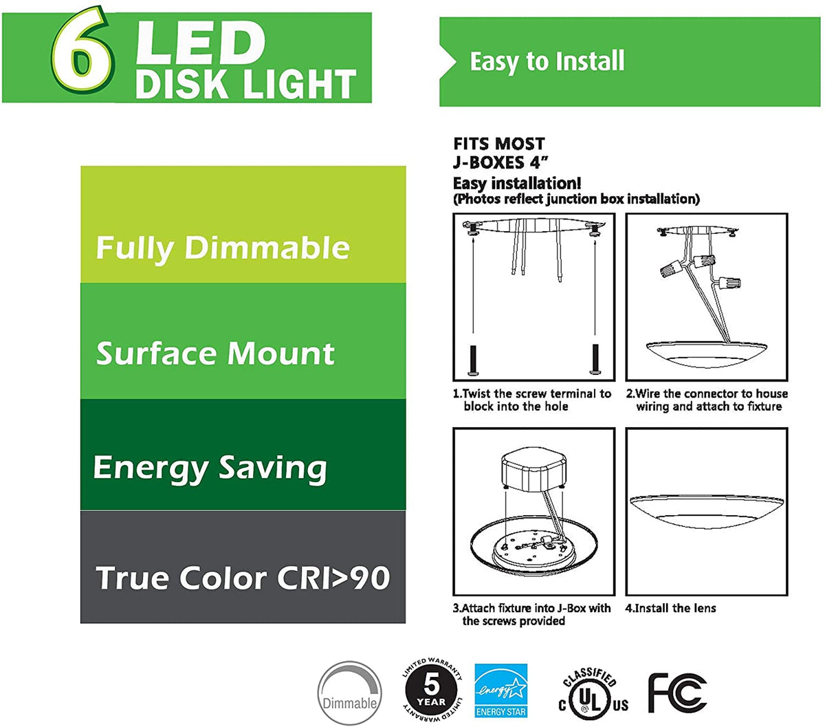 Lunabode LED 7.5-inch disk light, illuminated, kitchen-ready glow