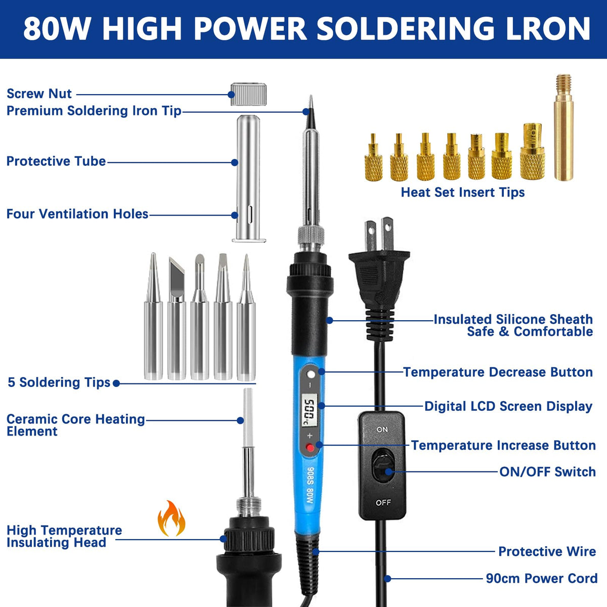 Lunamor soldering kit heat-set tips for multiple insert sizes.