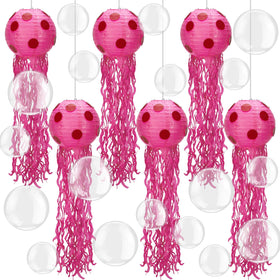 Lunmon jellyfish lantern rose red 8-inch decor for ocean-themed parties.