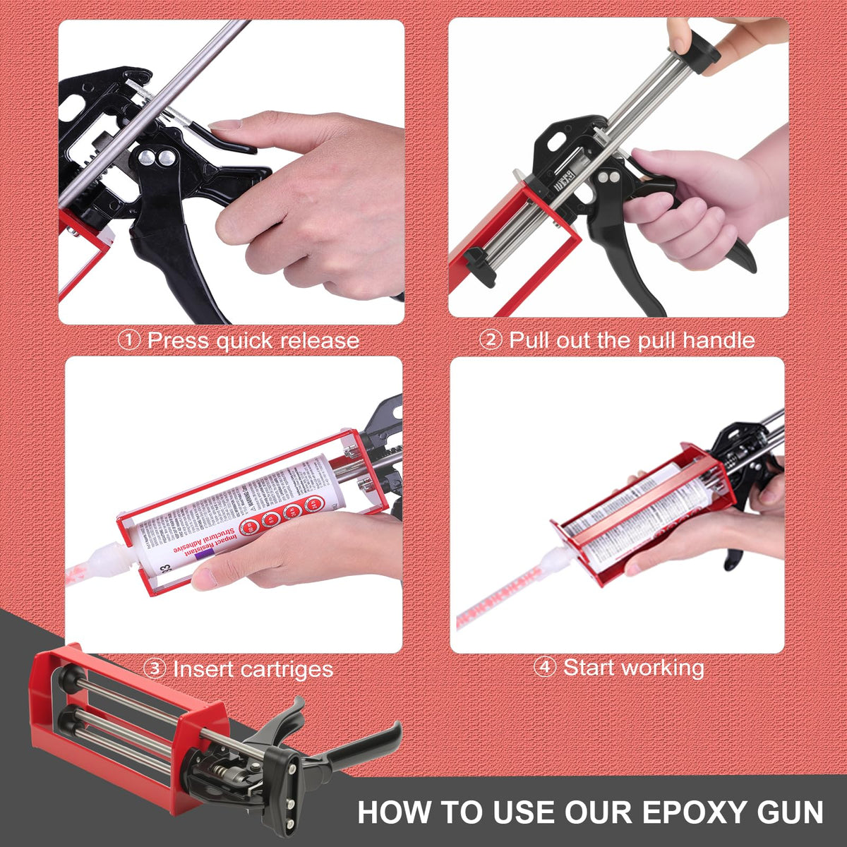 LUORIN epoxy gun versatile applicator for panel bonding, repairs, and gap filling.