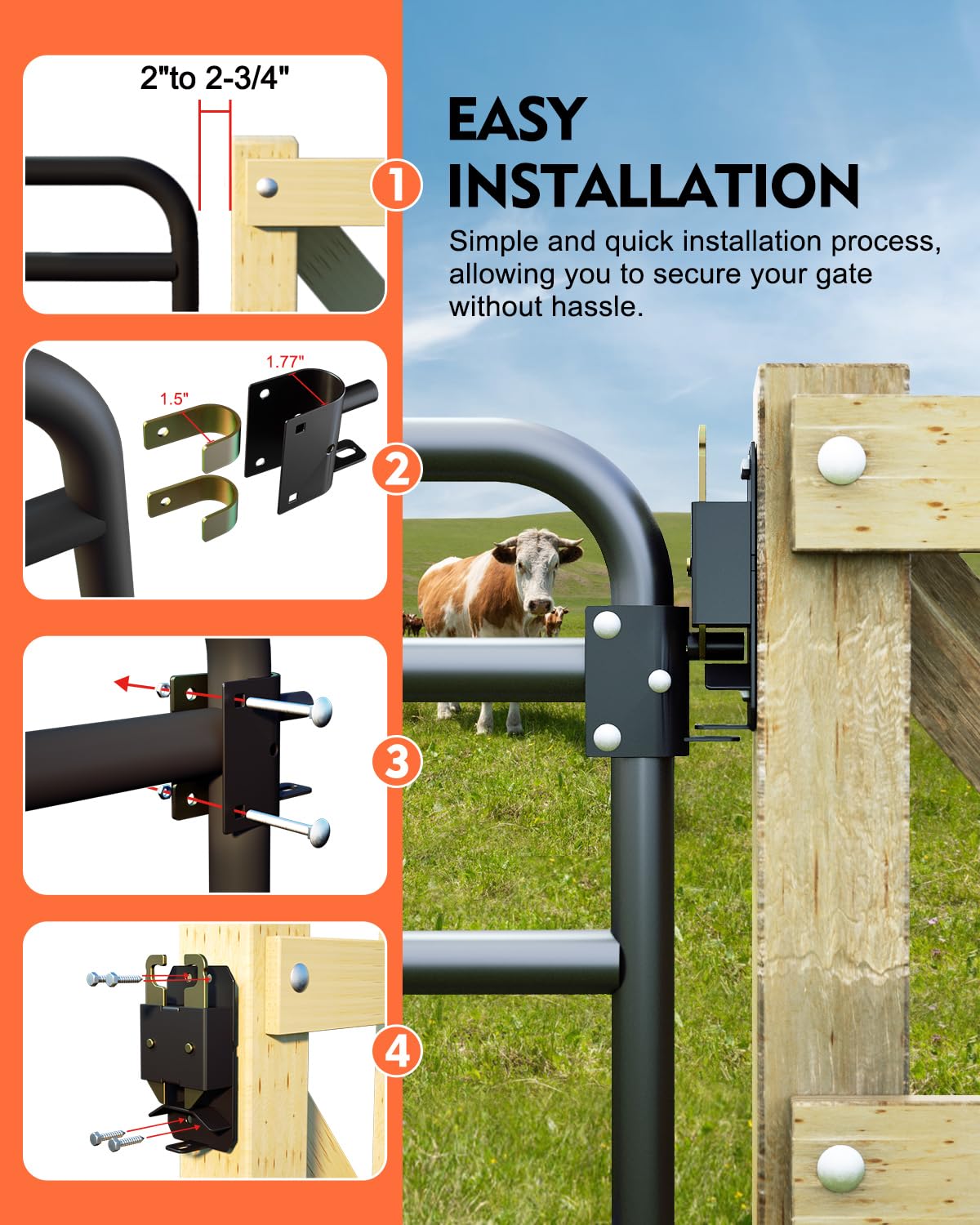 Lupar easy installation fits 1.5 to 1.9 inch tubes with included hardware.