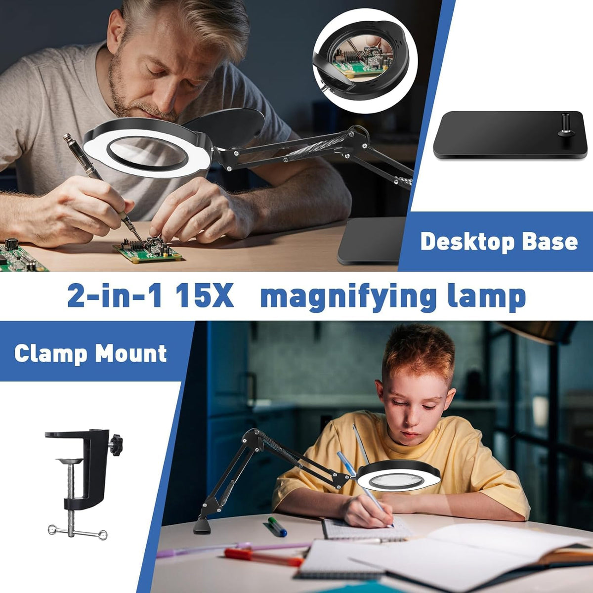 Luraines magnifier with LED light showing five color modes and dimming