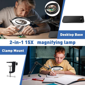 Luraines magnifier with LED light showing five color modes and dimming