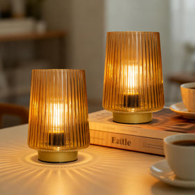 Lusharbor battery lamp with amber glow on bedside for cozy ambience