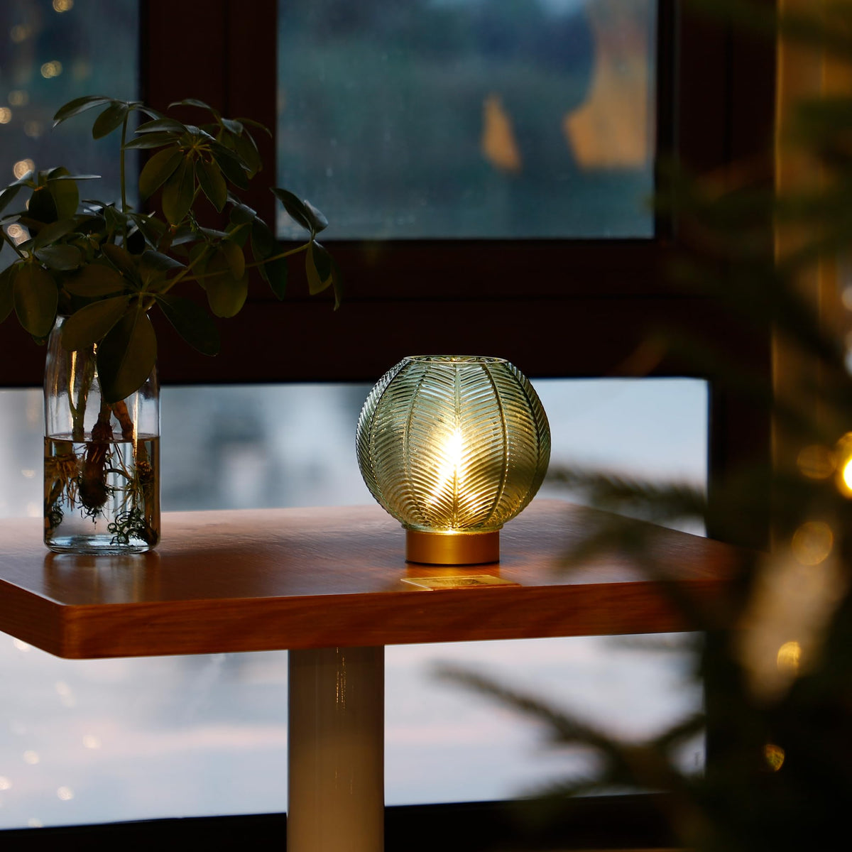 LUSHARBOR cordless table lamp on a bedside table for cozy nighttime reading.