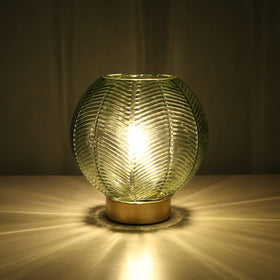 LUSHARBOR green glass ambient light creating a warm mood in living spaces.