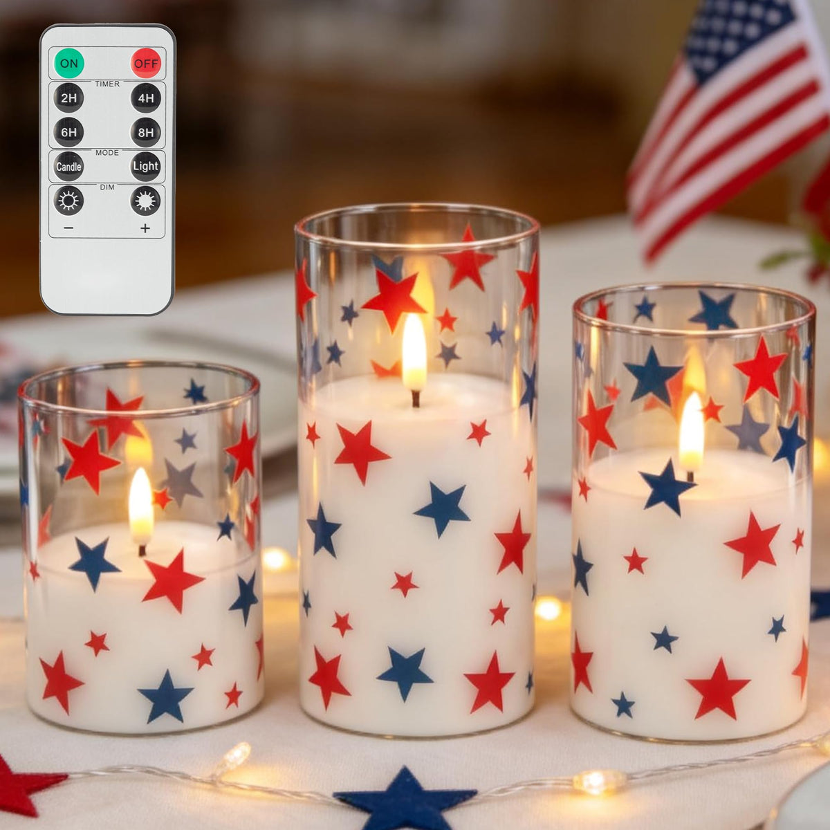 LUSHARBOR Patriotic star-glass candle set adds refined holiday glow