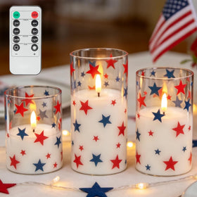 LUSHARBOR Patriotic star-glass candle set adds refined holiday glow