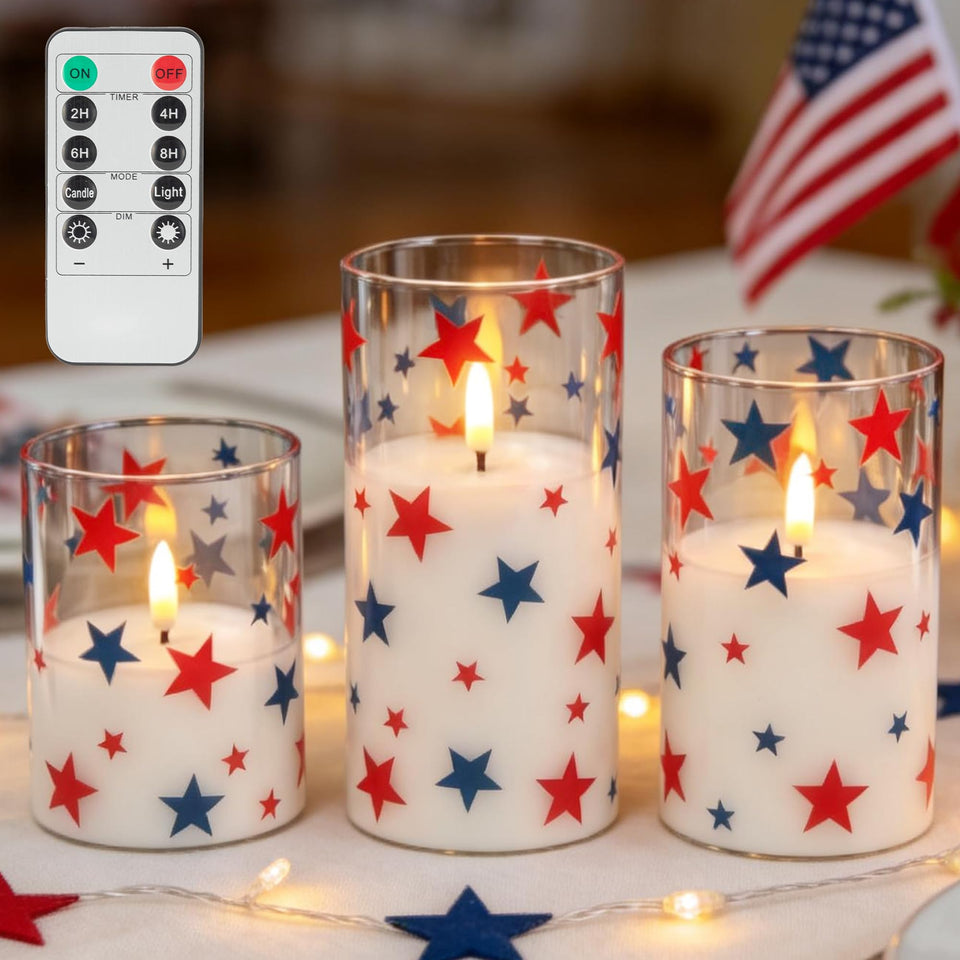 LUSHARBOR Patriotic star-glass candle set adds refined holiday glow