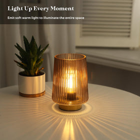 Lusharbor ribbed amber glass design creates layered lighting