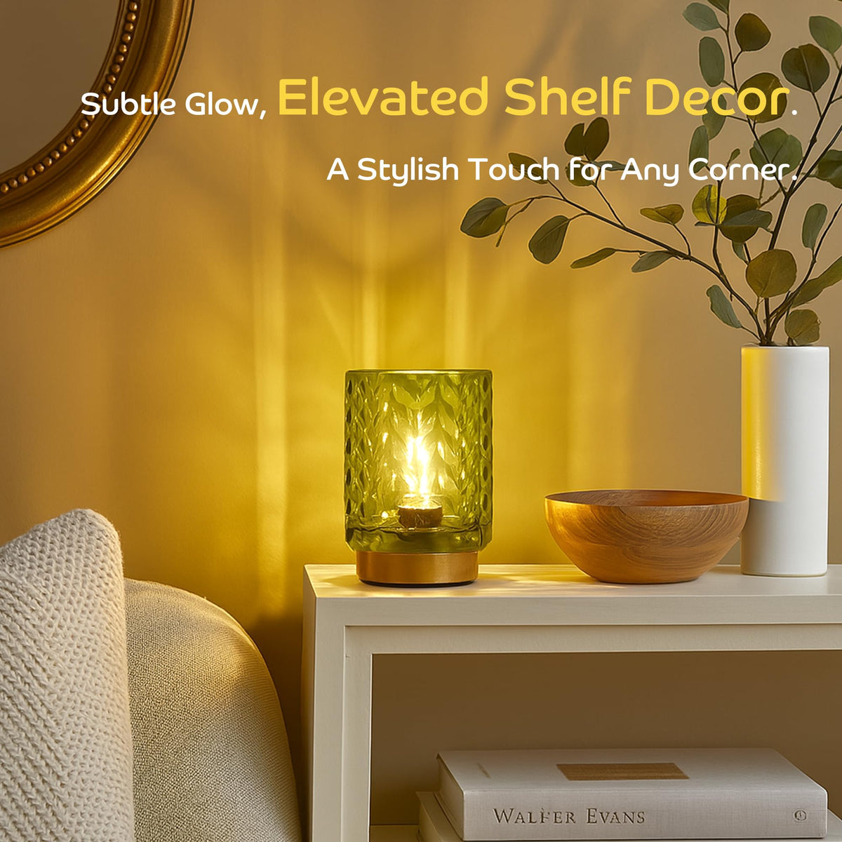 LUSHARBOR ribbed glass lamp with 6-hour timer for bedtime ambiance