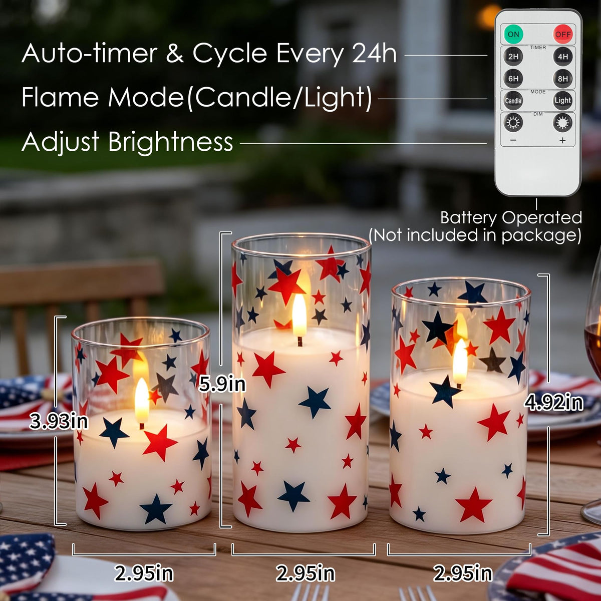 LUSHARBOR Three-pack candles ideal for July 4th and Memorial Day