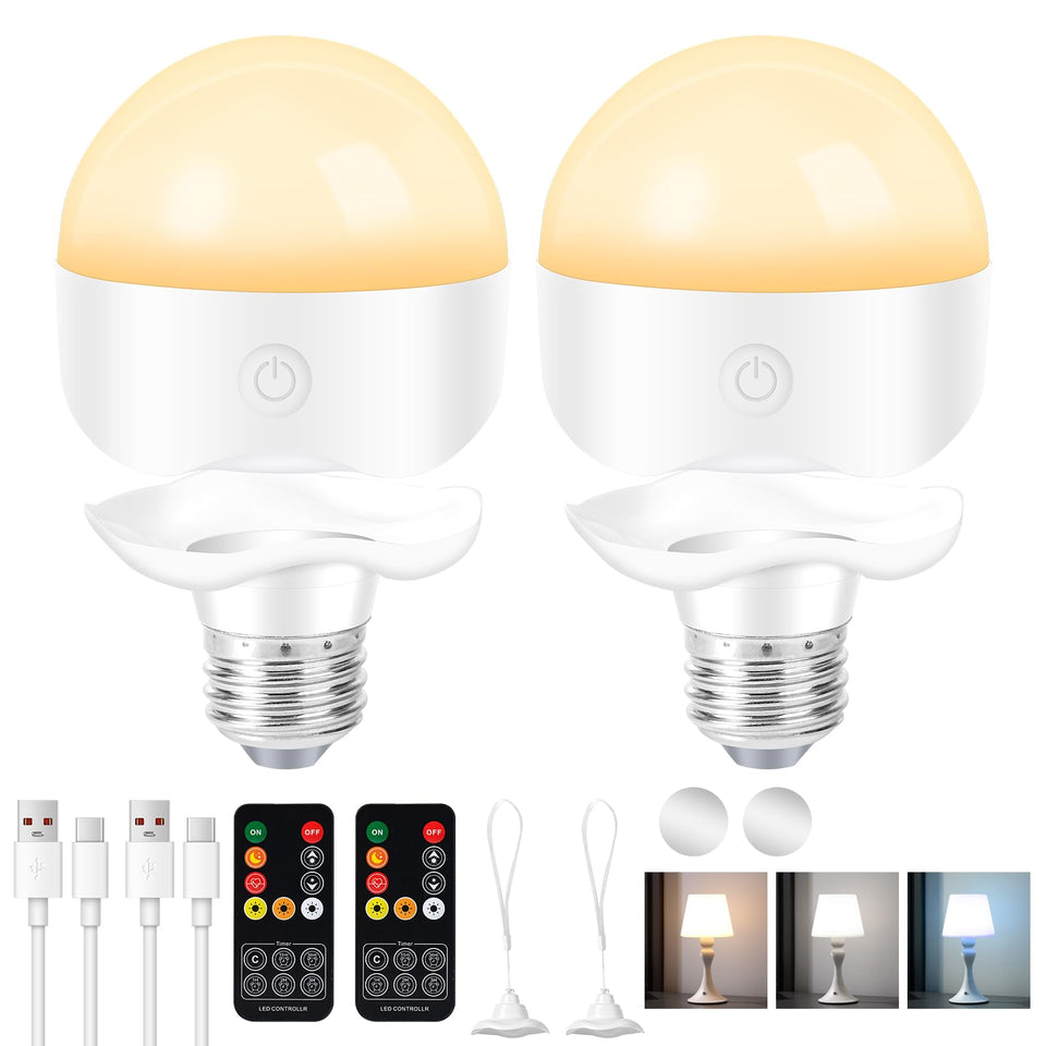 LUSKLLI E26 rechargeable light bulb with magnetic base for easy installation.
