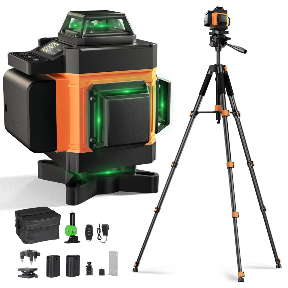 Lusweimi laser level with 72in tripod provides stable tiling reference lines.