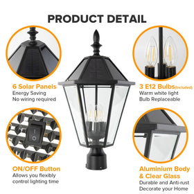 LUTEC vintage-style post light in patio setting creates inviting exterior ambiance