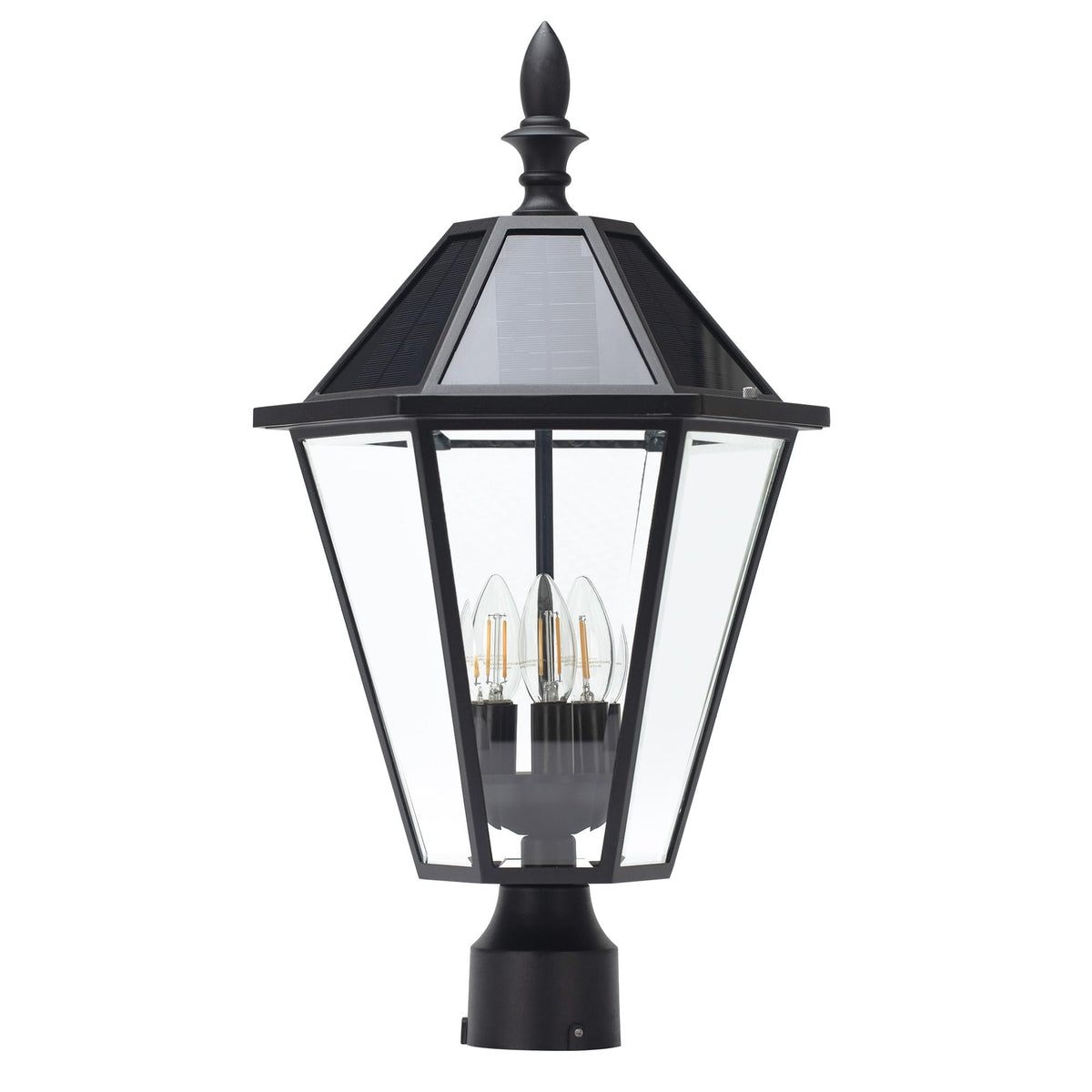 LUTEC post light at dusk emits warm glow for safe nighttime pathways
