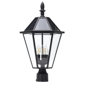 LUTEC post light at dusk emits warm glow for safe nighttime pathways