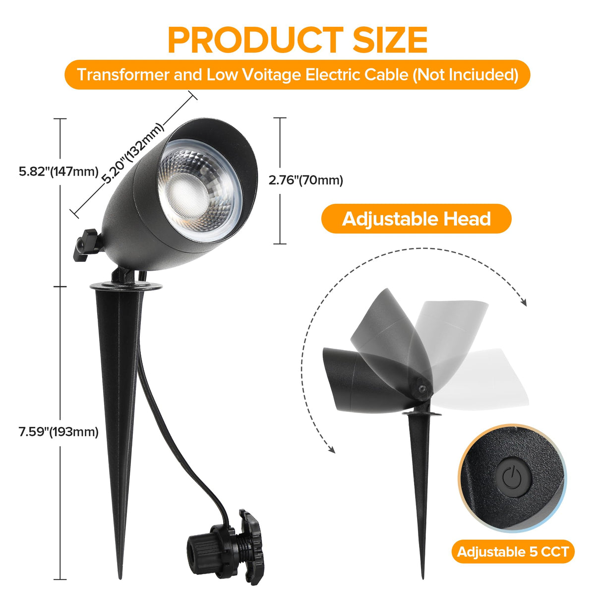 LUTEC 180-degree adjustable head highlights trees and pathways.