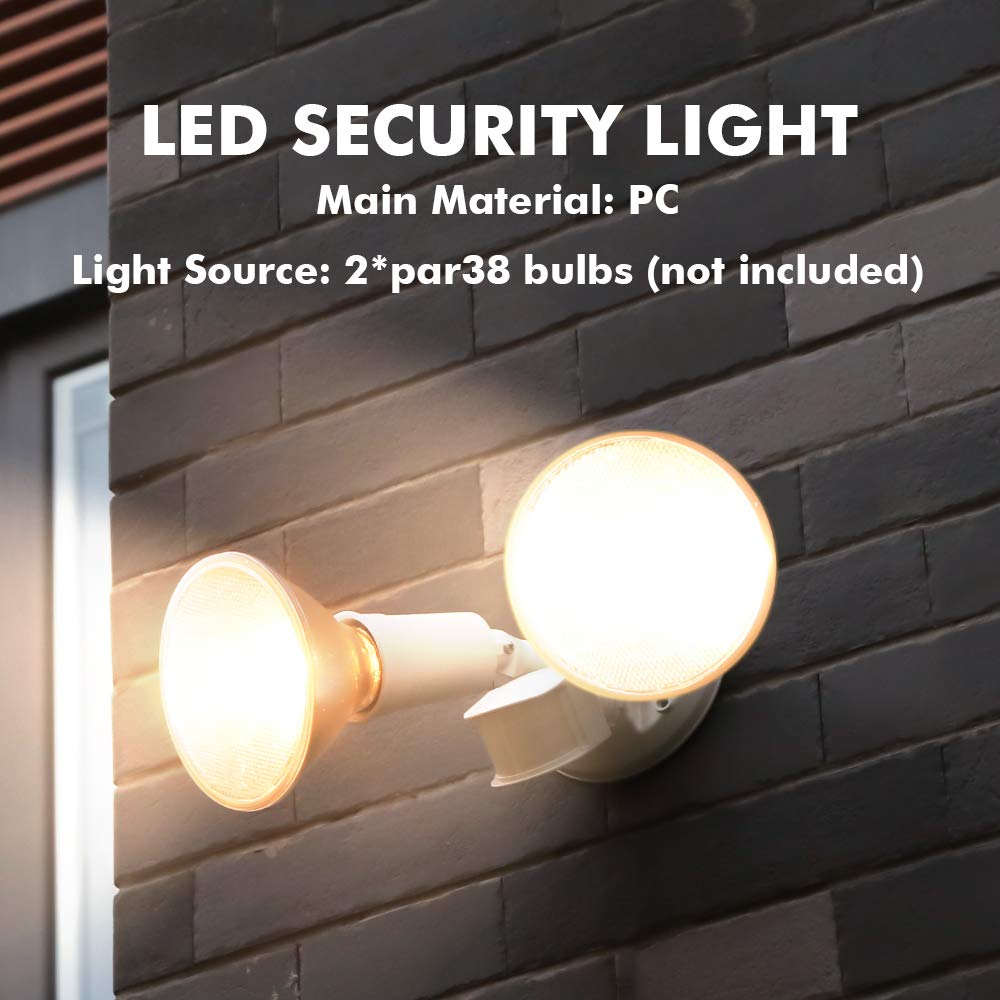 LUTEC dual-head floodlight, rear view, enables wide-angle lighting around walkways.