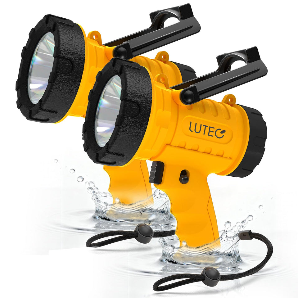 LUTEC 2-pack spotlight with 90,000 lux brightness for clear outdoor visibility.