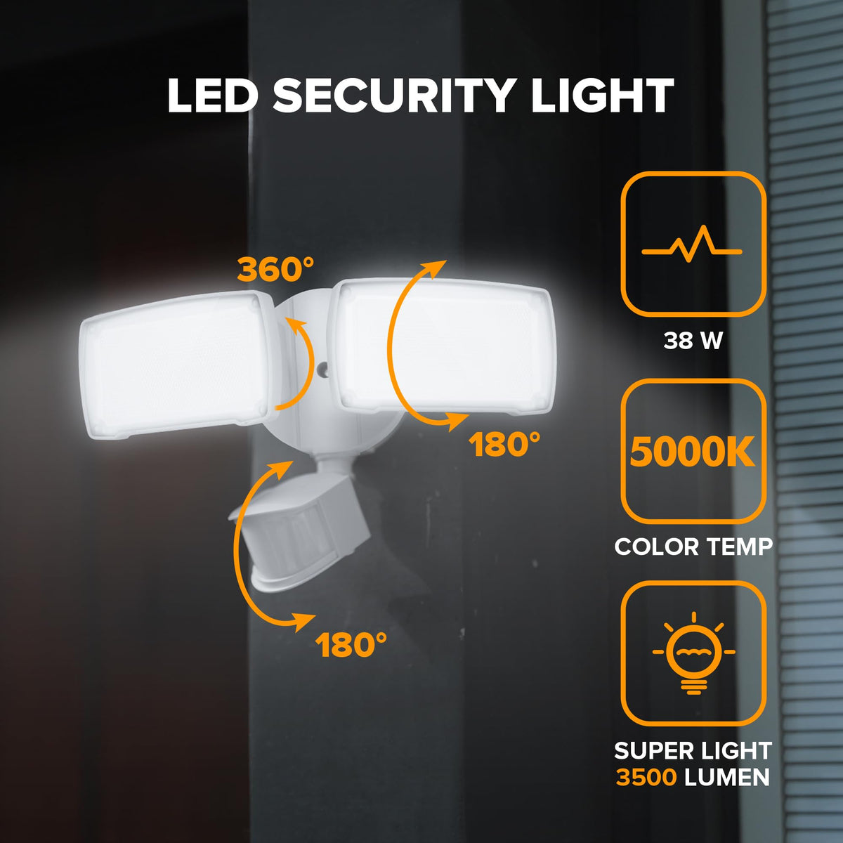 LUTEC LED floodlight illuminates driveway with motion sensing.