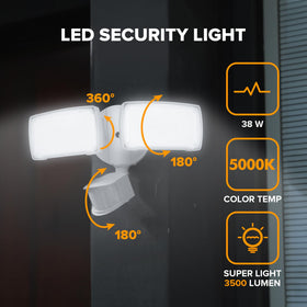 LUTEC LED floodlight illuminates driveway with motion sensing.