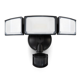 LUTEC 72W outdoor security light front view with three adjustable heads for porch illumination.