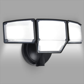 LUTEC 80W flood light front view delivers bright 9000 lumens for wide outdoor coverage.