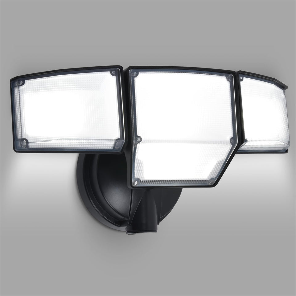 LUTEC 80W flood light front view delivers bright 9000 lumens for wide outdoor coverage.