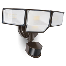 LUTEC 80W 9000LM four-head LED security light illuminates large outdoor areas.