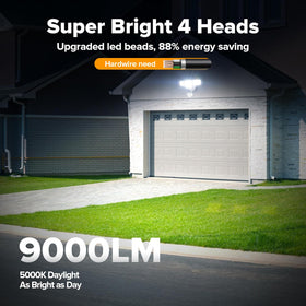 LUTEC 80W LED security light side view showing four adjustable heads for flexible beam direction.