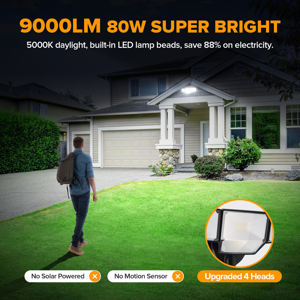 LUTEC flood light side angle demonstrates adjustable heads for customizable coverage