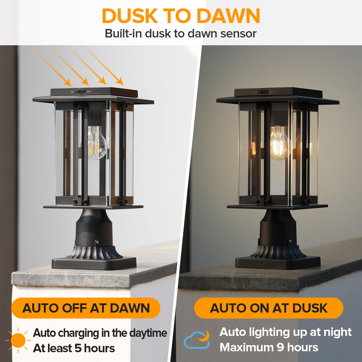 LUTEC craftsman-style outdoor light in aluminum post adds vintage charm.