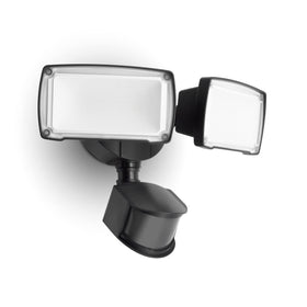 LUTEC dual-head floodlight front view with 38W efficiency for porch safety.