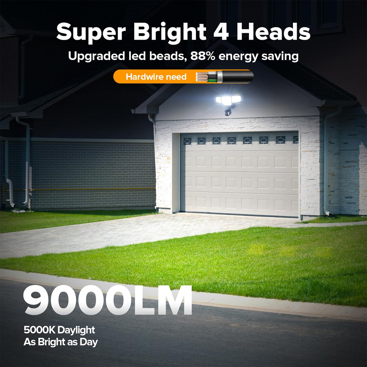 LUTEC four-head LED flood light showing adjustable beam angles