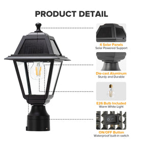 LUTEC post light clear glass detail and warm 2700K glow enhance outdoor ambience.