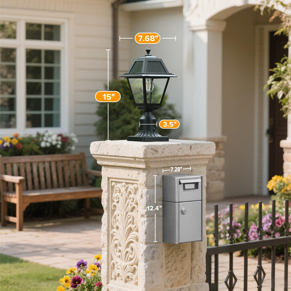 LUTEC solar post light with dusk-to-dawn function illuminating pathways automatically.