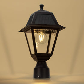 LUTEC LED solar post light on a garden pole for safe nighttime guidance.