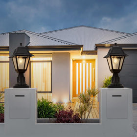 LUTEC post light offers pole-mount or pier-mount versatility.