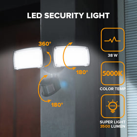 LUTEC motion-sensor 180deg coverage demonstrates wide-area security lighting.