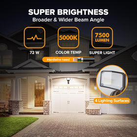 LUTEC motion sensor floodlight mounted on porch, providing 180-degree detection.