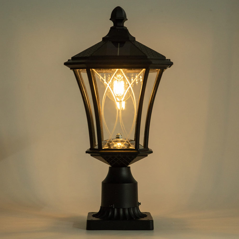 LUTEC outdoor solar lamp post light with pier base for easy garden illumination.