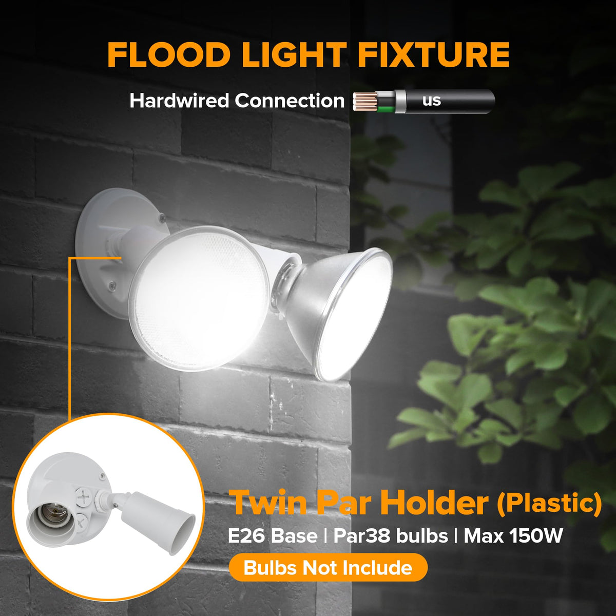 LUTEC Par38 E26 base compatibility supports incandescent and LED bulbs.