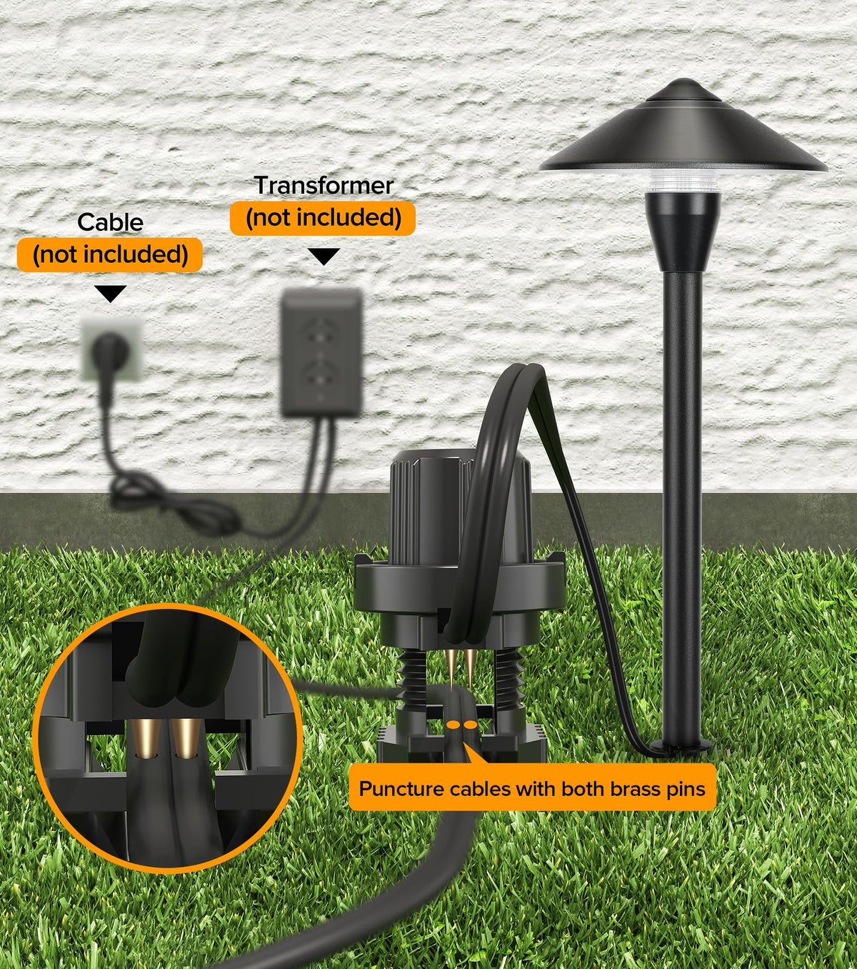 LUTEC pathway light demonstrating 8-inch beam coverage for broad illumination