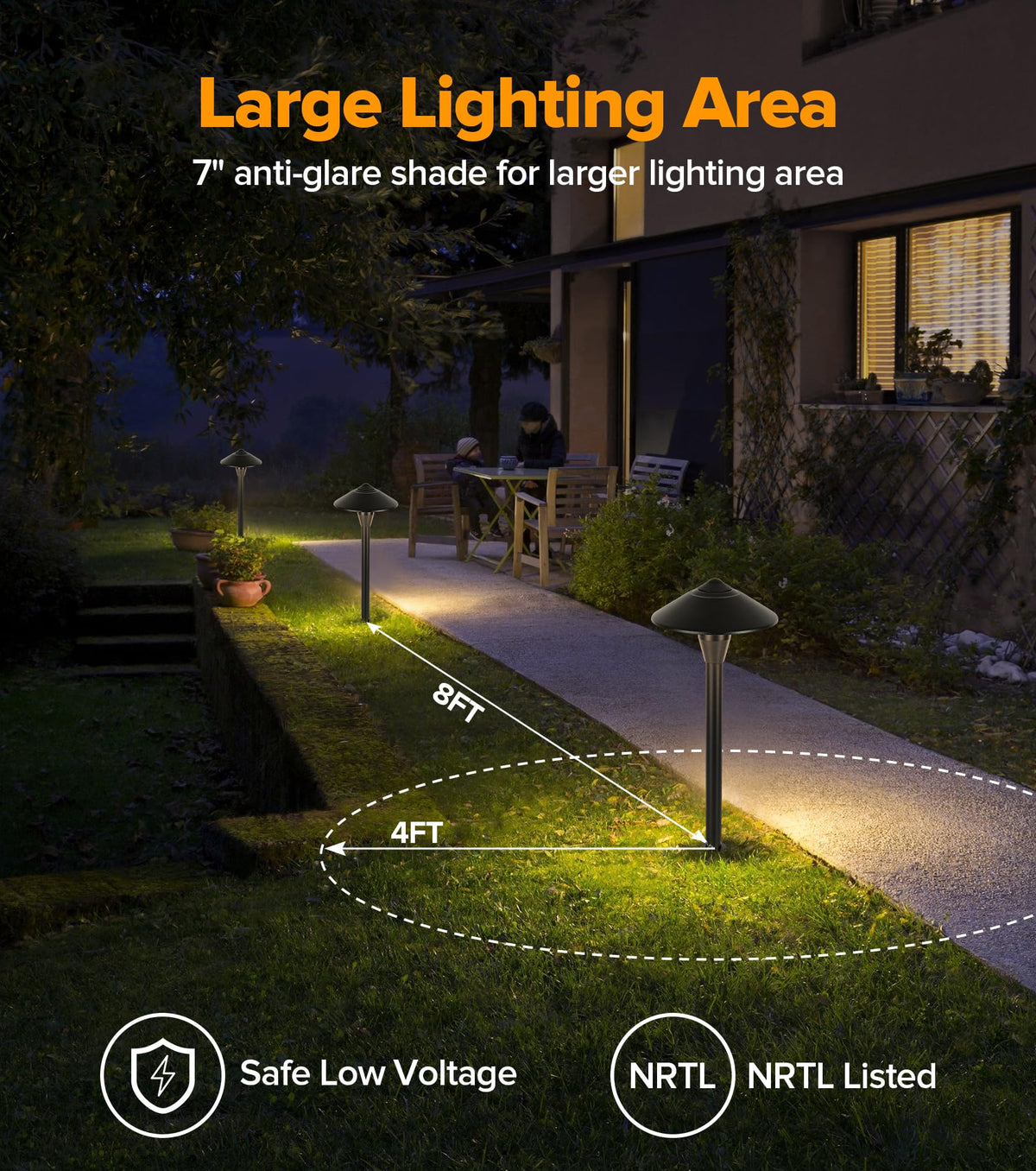 LUTEC warm white 3000K pathway light emitting a cozy glow