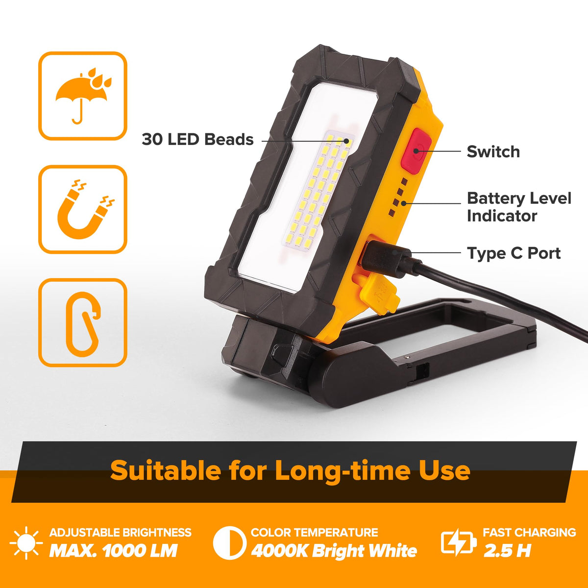 LUTEC work light demonstrates 200° swivel for precise angle positioning