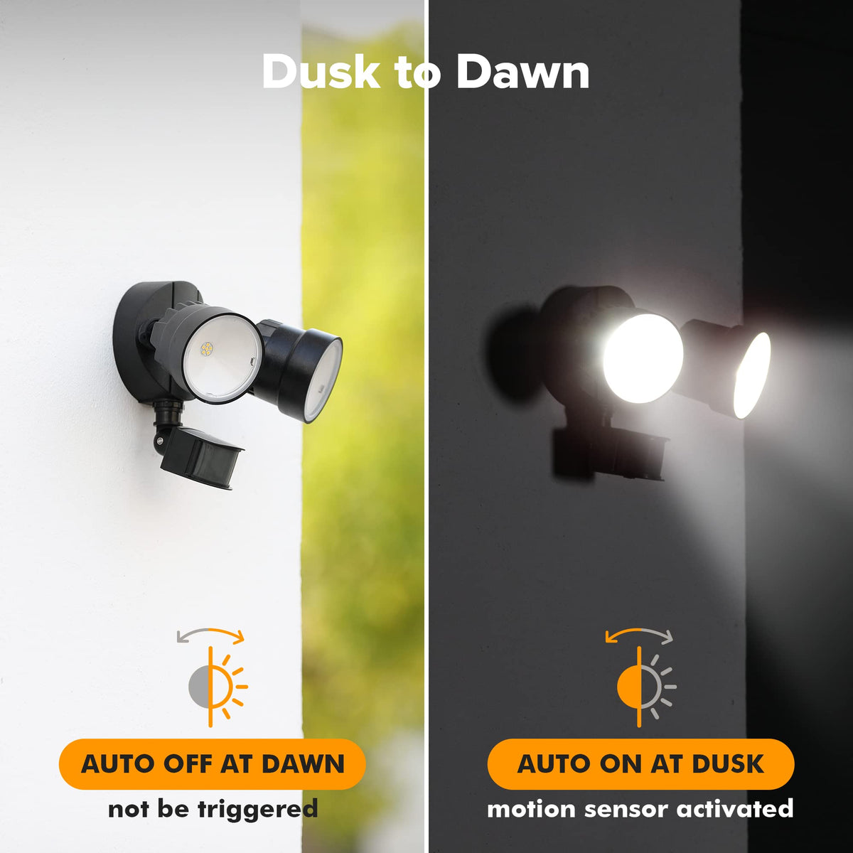 LUTEC Shrimp P6221B-PIR24 dual-head angles spread wide illumination.