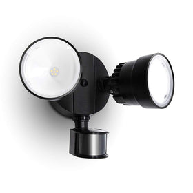 LUTEC Shrimp P6221B-PIR24 front view dual-head floodlight enhances outdoor security.