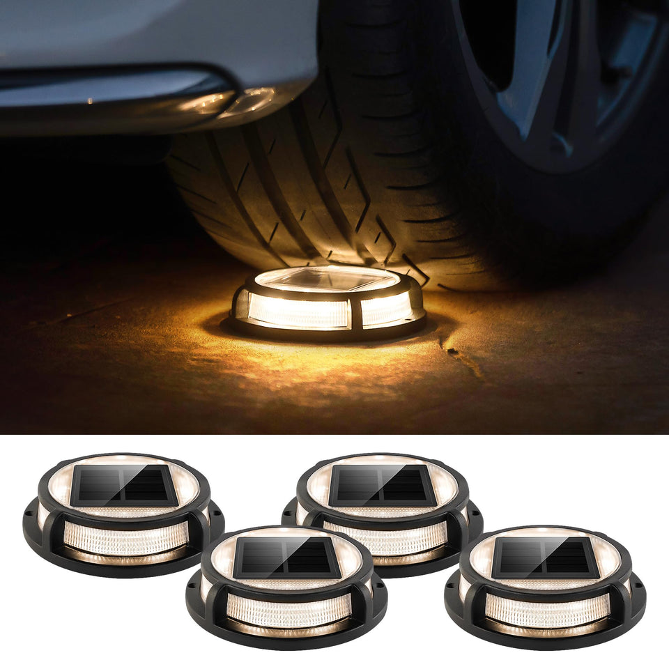 LUTEC solar driveway light front view, 4-pack, ideal for pathway illumination